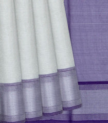 Grey Blended Tussar Tissue Saree With Purple Border-Grey