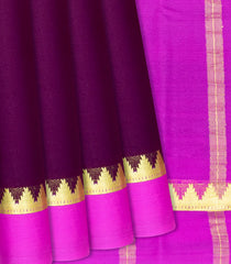 Burgundy Mysore Plain Crepe Silk Saree With Pink Border-Burgundy