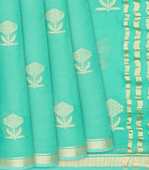 Aquamarine Woven Mysore Chiffon Silk Saree With Floral Motifs-Aquamarine