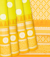 Light Green Handloom Chirala Silk Cotton With Mustard Border-Light Green