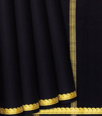 Black Mysore Plain Crepe Silk Saree With Selvage Border-Black