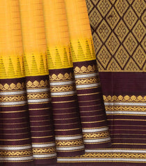 Yellow Handloom Chirala Silk Cotton Saree With Checks-Yellow