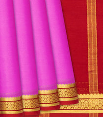 Bubblegum Pink Mysore Plain Crepe Silk Saree With Contrast Red Border-BubbleGum Pink