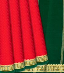 Red Mysore Crepe Silk Saree With Broken Stripes-Red