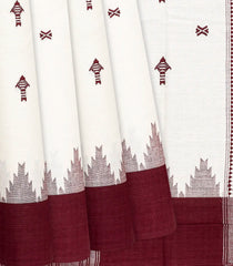 Cream Handwoven Chirala Saree With Temple Border-Cream