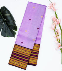 Lavender Handloom Kanchipuram Korvai Silk Saree With Maroon Border-Lavander