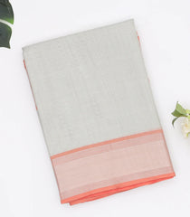 Grey Blended Tussar Tissue Saree With Peach Border-Grey