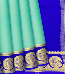 Aquamarine Mysore Plain Crepe Silk Saree With Blue Border-Aquamarine