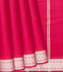 Red Plain Mysore Crepe Silk Saree With Floral Motifs Border -Red