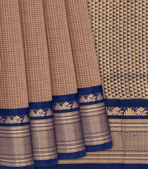 Brown Handloom Chirala Silk Cotton Saree With Checks-Brown