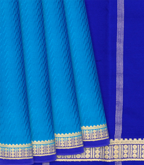 Sky Blue Mysore Crepe Silk Saree With Broken Stripes-Sky Blue