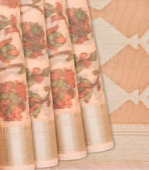 Light Peach Chanderi Cotton Saree With Printed Floral Motifs-Light Peach