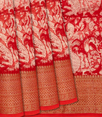 Red Chanderi Cotton Saree With Printed Annam Motifs-Red