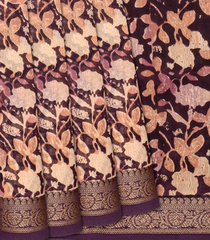 Lilac Chanderi Cotton Saree With Printed Floral Motifs-Lilac