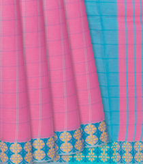 Hot Pink Chirala Blended Cotton Saree With Printed Checks-Hot Pink