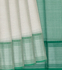 Grey Blended Tussar Tissue Saree With Green Border-Grey