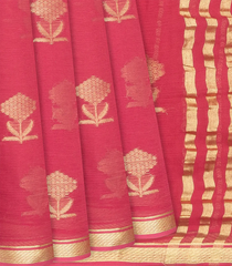 Peach Woven Mysore Chiffon Silk Saree With Floral Motifs-Peach