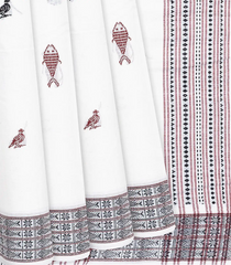 White Handwoven Chirala Saree With Fish Motifs-White