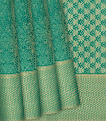 Aquamarine Mysore Crepe Silk Saree With Mango Zari Motifs-Aquamarine