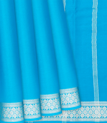 Turquoise Plain Mysore Crepe Silk Saree With Floral Motifs Border -Turquoise