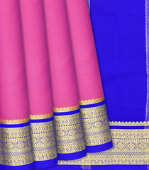 Light Peach Mysore Plain Crepe Silk Saree With Blue Border-Light Peach