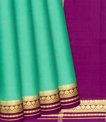 Green Mysore Plain Crepe Silk Saree With Floral Motifs-Green