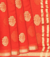 Red Mysore Chiffon Silk Saree With Floral Motifs-Red