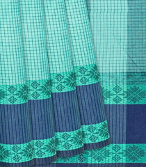 Turquoise Bengal Cotton Saree With Checks-Turquoise