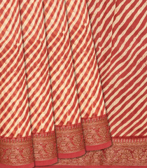 Peach Chanderi Cotton Saree With Printed Diagonal Stripes-Peach