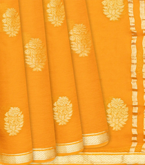 Mango Yellow Mysore Chiffon Silk Saree With Floral Motifs-Mango Yellow