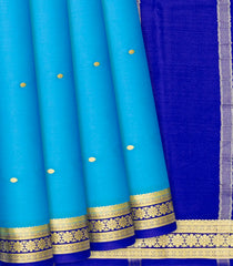 Turquoise Mysore Crepe Silk Saree With Coin Motifs-Turquoise