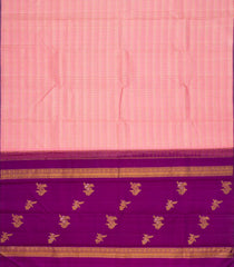 Peach Handloom Kanchipuram Silk Saree With Checks-KA12604