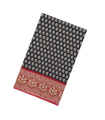 Black Printed Jaipur Cotton Saree With Floral Motifs & Contrast Border-JC1805