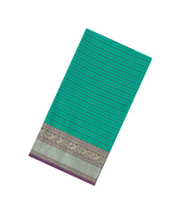 Aquamarine Handloom Soft Silk Saree With Stripes & Contrast Border-SO4544