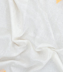 White Woven Linen Saree With Contrast Temple Border-LI0720