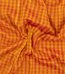 Orange Handloom Linen Saree With Checks-LI0732
