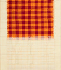 Orange & Crimson Handloom Korvai Kanchipuram Silk Saree With Cream Border-KA13945