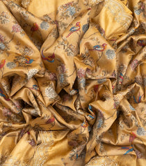 Sandal Handloom Silk Saree With Meena Bird Motifs & Hand Embroidered Border-EN1734