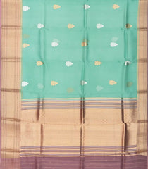 Aquamarine Handloom Banarasi Organza Silk Saree With Floral Buttas-BE1673