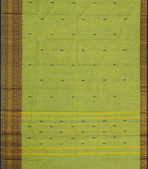Green Woven Chettinad Cotton Saree With Buttas & Contrast Border-CN1929