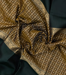 Dark Olive Handloom Kanchipuram Silk Saree With Zari Checks-KA15194