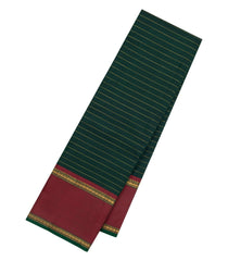 Bottle Green Handloom Kanchipuram Silk Saree With Stripes & Contrast Border-KA16199