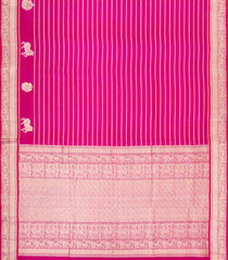 Hot Pink Handloom Soft Silk Cotton Saree With Veldhari Stripes-SC4583