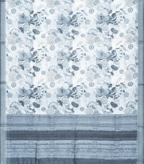 Off White Woven Synthetic Jute Saree With Printed Floral Motifs-BL4173