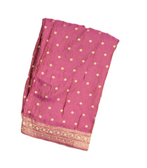 Bubblegum Pink Woven Blended Satin Saree With  Hand Embroidered Floral Motifs-EN1747
