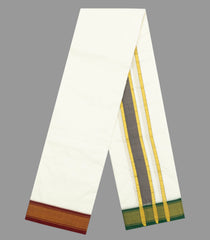 White Handloom Korvai Pure Silk 8 Yards Dhoti With 4 Yards Angavasthram-CD1554