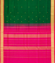 Green Handloom Silk Cotton Saree With Buttas & Contrast Border-SC4466