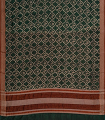 Bottle Green Printed Chanderi Cotton Saree With Bird Motifs-CC1445