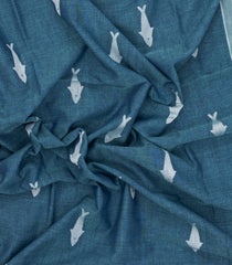 Blue Handloom Bengal Cotton Saree With FIsh Buttas-BG1749