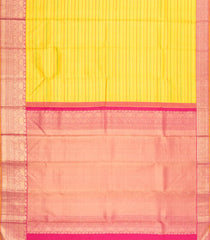 Yellow Handloom Korvai Kanchipuram Silk Saree With Stripes & Contrast Border-KA15825